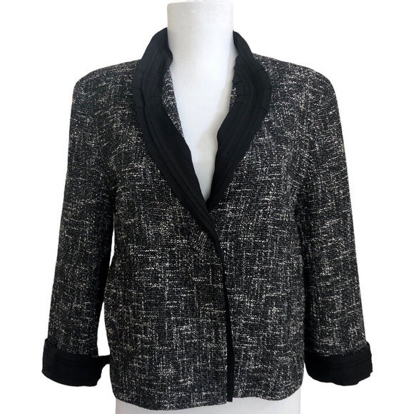 Talbots Boucle Tweed Blazer size 6 Jacket 3/4 sleeve Black Gray cotton blend - Picture 1 of 8